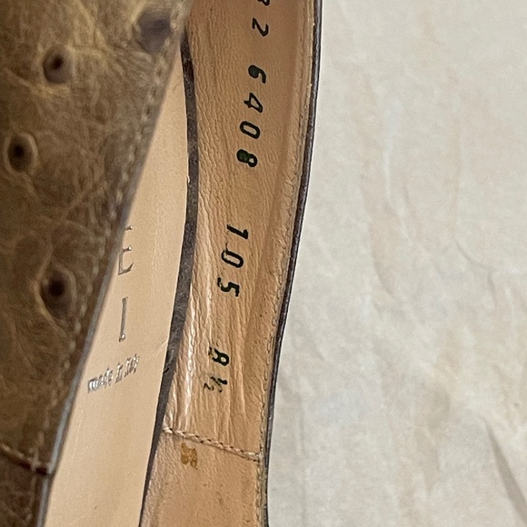 NWOB Casadei Ostrich Embossed Leather Peep Toe Platform Pumps 8.5 - Picture 5 of 14